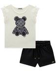 Conjunto de Blusa em Cotton e Tule e Shorts em Malha Jacquard 85599 Infanti Infantil Menina