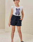 Conjunto de Blusa em Cotton e Tule e Shorts em Malha Jacquard 85599 Infanti Infantil Menina