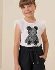 Conjunto de Blusa em Cotton e Tule e Shorts em Malha Jacquard 85599 Infanti Infantil Menina