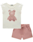 Conjunto de Blusa em Cotton e Tule e Shorts em Malha Jacquard 85599 Infanti Infantil Menina