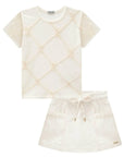 Conjunto de Blusa em Cotton e Tule Laços e Short Saia em Sarja com Elastano 84355 Infanti Infantil Menina