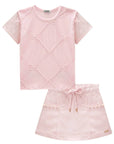 Conjunto de Blusa em Cotton e Tule Laços e Short Saia em Sarja com Elastano 84355 Infanti Infantil Menina