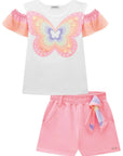 Conjunto de Blusa em Malha Power e Shorts em Moletom sem Pelúcia 83522 Infanti Infantil Menina