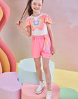 Conjunto de Blusa em Malha Power e Shorts em Moletom sem Pelúcia 83522 Infanti Infantil Menina