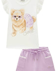 Conjunto de Blusa em Malha Power e Shorts em Moletom sem Pelúcia 84326 Infanti Infantil Menina