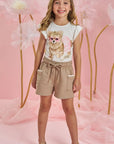 Conjunto de Blusa em Malha Power e Shorts em Moletom sem Pelúcia 84326 Infanti Infantil Menina