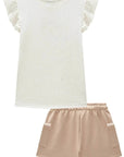 Conjunto de Blusa em Malha Power e Shorts em Moletom sem Pelúcia 84326 Infanti Infantil Menina
