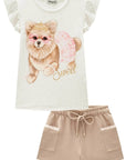 Conjunto de Blusa em Malha Power e Shorts em Moletom sem Pelúcia 84326 Infanti Infantil Menina