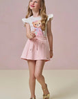 Conjunto de Blusa em Malha Power e Shorts Saia em Molevisco 95878 Infanti Infantil Menina