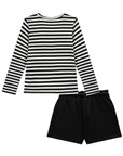 Conjunto de Blusa em Malha Waffle Listrado e Short Saia em Moletwill 92187 Infanti Infantil Menina