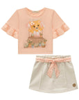 Conjunto de Blusa em Meia Malha com Short Saia em Moletom sem Pelúcia 96922 Infanti Infantil Menina