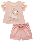 Conjunto de Blusa em Meia Malha com Shorts em Cotton Jeans 94191 Infanti Infantil Menina