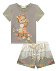 Conjunto de Blusa em Meia Malha com Shorts em Molecotton 86514 Infanti Infantil Menina