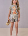 Conjunto de Blusa em Meia Malha com Shorts em Molecotton 86514 Infanti Infantil Menina