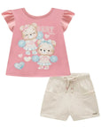 Conjunto de Blusa em Meia Malha com Shorts em Moletom Linho sem Pelúcia 93401 Infanti Infantil Menina