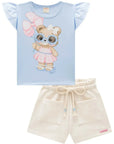 Conjunto de Blusa em Meia Malha com Shorts em Moletom sem Pelúcia 94662 Infanti Infantil Menina