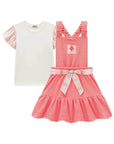 Conjunto de Blusa em Meia Malha e Salopete em Malha Enrugada 95386 Infanti Infantil Menina