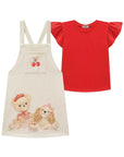 Conjunto de Blusa em Meia Malha e Salopete em Moletom Linho sem Pelúcia 97027 Infanti Infantil Menina