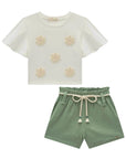 Conjunto de Blusa em Meia Malha e Shorts em Linho com Elastano 97539 Infanti Infantil Menina
