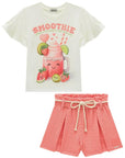 Conjunto de Blusa em Meia Malha e Shorts em Malha Enrugada 95551 Infanti Infantil Menina