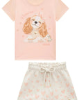 Conjunto de Blusa em Meia Malha e Shorts em Moletom Linho sem Pelúcia 96345 Infanti Infantil Menina