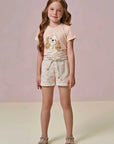 Conjunto de Blusa em Meia Malha e Shorts em Moletom Linho sem Pelúcia 96345 Infanti Infantil Menina