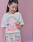 Conjunto de Blusa em Meia Malha e Shorts em Moletom Linho sem Pelúcia 96365 Infanti Infantil Menina