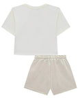 Conjunto de Blusa em Meia Malha e Shorts em Moletom Linho sem Pelúcia 96365 Infanti Infantil Menina