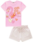Conjunto de Blusa em Meia Malha e Shorts em Moletom sem Pelúcia 83455 Infanti Infantil Menina