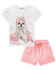 Conjunto de Blusa em Meia Malha e Shorts em Moletom sem Pelúcia 87769 Infanti Infantil Menina