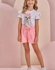Conjunto de Blusa em Meia Malha e Shorts em Moletom sem Pelúcia 87769 Infanti Infantil Menina