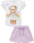 Conjunto de Blusa em Meia Malha e Shorts em Moletom sem Pelúcia 88592 Infanti Infantil Menina