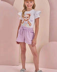 Conjunto de Blusa em Meia Malha e Shorts em Moletom sem Pelúcia 88592 Infanti Infantil Menina