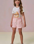 Conjunto de Blusa em Meia Malha e Shorts em Moletom sem Pelúcia 93269 Infanti Infantil Menina