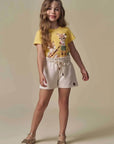 Conjunto de Blusa em Meia Malha e Shorts em Moletom sem Pelúcia 94932 Infanti Infantil Menina