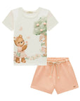 Conjunto de Blusa em Meia Malha e Shorts em Moletom sem Pelúcia 94942 Infanti Infantil Menina
