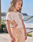Conjunto de Blusa em Meia Malha e Shorts em Moletom sem Pelúcia 94942 Infanti Infantil Menina