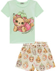 Conjunto de Blusa em Meia Malha e Shorts em Moletom sem Pelúcia 95370 Infanti Infantil Menina
