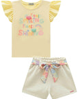 Conjunto de Blusa em Meia Malha e Shorts em Moletom sem Pelúcia 95425 Infanti Infantil Menina