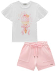 Conjunto de Blusa em Meia Malha e Shorts em Moletom sem Pelúcia 96267 Infanti Infantil Menina