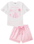 Conjunto de Blusa em Meia Malha e Shorts em Tecido Brilho Holográfico 87414 Infanti Infantil Menina