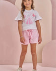 Conjunto de Blusa em Meia Malha e Shorts em Tecido Brilho Holográfico 87414 Infanti Infantil Menina