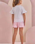Conjunto de Blusa em Meia Malha e Shorts em Tecido Brilho Holográfico 87414 Infanti Infantil Menina