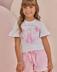 Conjunto de Blusa em Meia Malha e Shorts em Tecido Brilho Holográfico 87414 Infanti Infantil Menina