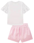 Conjunto de Blusa em Meia Malha e Shorts em Tecido Brilho Holográfico 87414 Infanti Infantil Menina