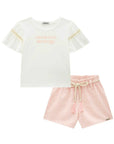 Conjunto de Blusa em Meia Malha e Shorts em Tecido Listrado 88151 Infanti Infantil Menina