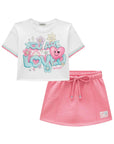 Conjunto de Blusa em Meia Malha e Shorts Saia em Moletom Botonê sem Pelúcia 95685 Infanti Infantil Menina