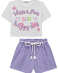 Conjunto de Blusa em Meia Malha e Tela e Shorts em Blend de Viscose 93215 Infanti Infantil Menina