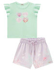 Conjunto de Blusa em Meia Malha Flamê e Shorts em Molecotton 88837 Infanti Infantil Menina