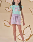 Conjunto de Blusa em Meia Malha Flamê e Shorts em Molecotton 88837 Infanti Infantil Menina